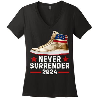 Trump Sneakers Never Surrender Pro Trump Women's V-Neck T-Shirt