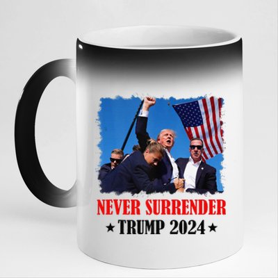 Trump Shot Never Surrender 2024 Pennsylvania Rally 11oz Black Color Changing Mug