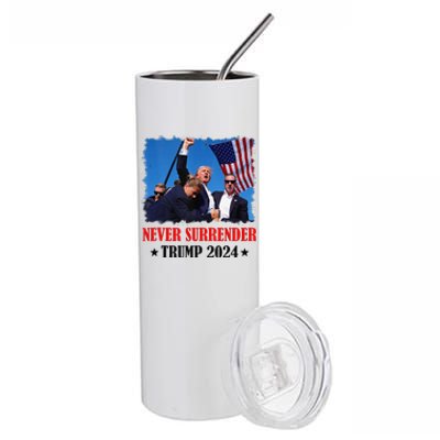 Trump Shot Never Surrender 2024 Pennsylvania Rally Stainless Steel Tumbler