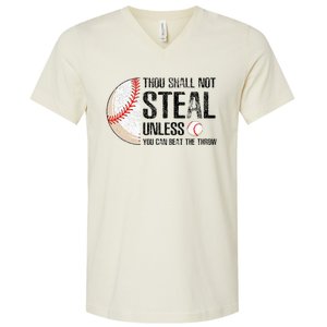 Thou Shall Not Steal Unless You Beat Throw Baseball Lover V-Neck T-Shirt