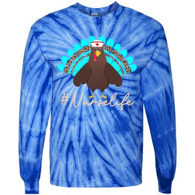 Thanksgiving School Nurse Life Healthcare Turkey Leopard Gift Tie-Dye Long Sleeve Shirt