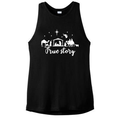 True Story Nativity Christmas Funny Gift Jesus Christ Mom Funny Gift Ladies PosiCharge Tri-Blend Wicking Tank