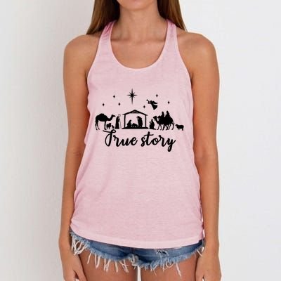 True Story Nativity Christmas Funny Gift Jesus Christ Mom Funny Gift Women's Knotted Racerback Tank