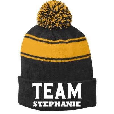 Team STEPHANIE Name Support STEPHANIE V-Neck Stripe Pom Pom Beanie