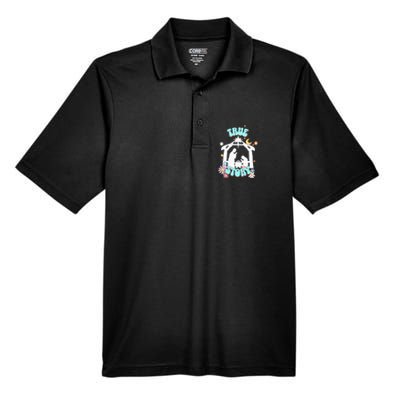 True Story Nativity Groovy Christmas Baby Jesus Manger Men's Origin Performance Piqué Polo