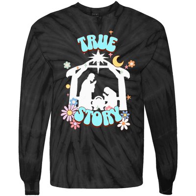 True Story Nativity Groovy Christmas Baby Jesus Manger Tie-Dye Long Sleeve Shirt