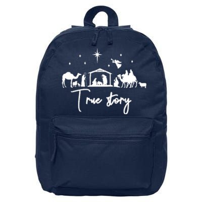 True Story Nativity Christmas Baby Jesus Manger Catholic 16 in Basic Backpack