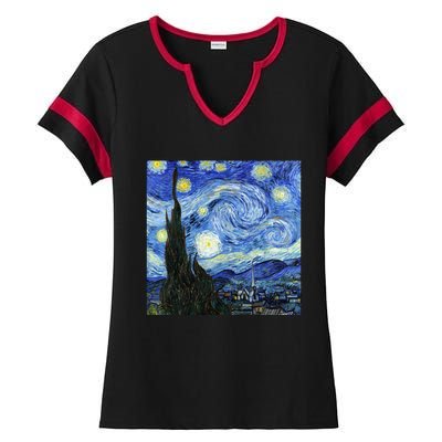 The Starry Night By Vincent Van Gogh Ladies Halftime Notch Neck Tee