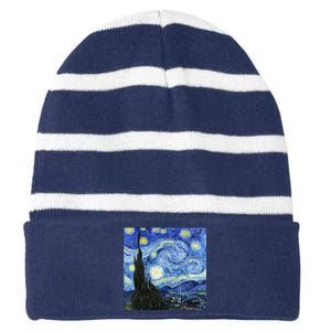 The Starry Night By Vincent Van Gogh Striped Beanie with Solid Band