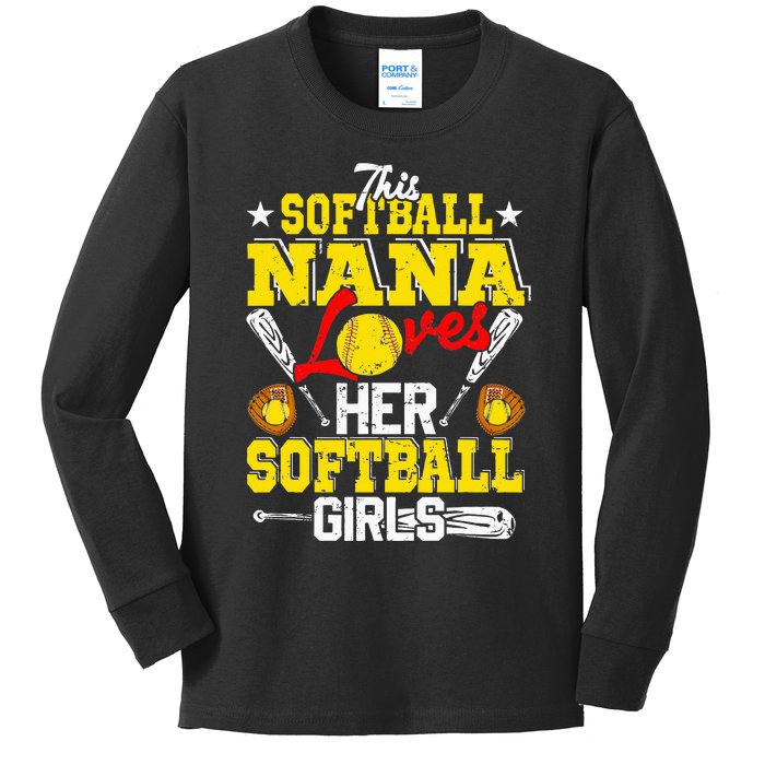 This Softball Nana Loves Her Softball Matching Family Kids Long Sleeve Shirt