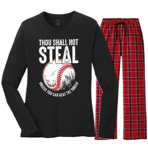 Thou Shall Not Steal Unless You Can Beat The Throw Baseball Women's Long Sleeve Flannel Pajama Set 