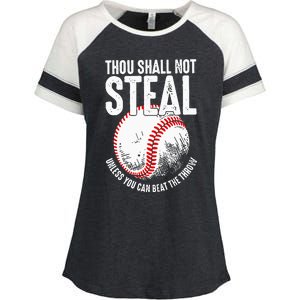 Thou Shall Not Steal Unless You Can Beat The Throw Baseball Enza Ladies Jersey Colorblock Tee