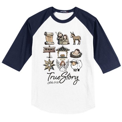 True Story Nativity Christmas Jesus Faith Based Christmas Baseball Sleeve Shirt