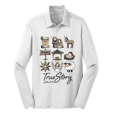 True Story Nativity Christmas Jesus Faith Based Christmas Silk Touch Performance Long Sleeve Polo