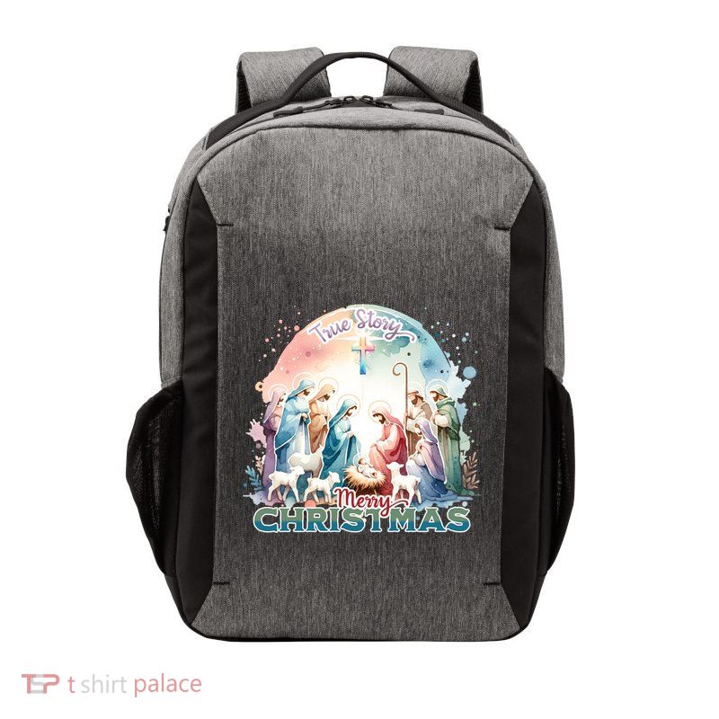 True Story Of Jesus Birth Nativity Scene Christian Christmas Vector Backpack
