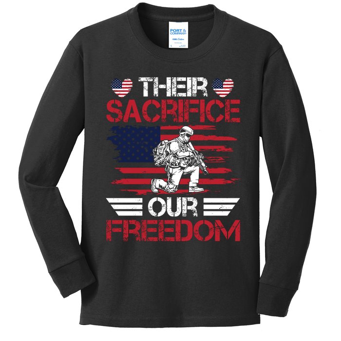 Their Sacrifice Our Freedom Memorial Day Graphic Kids Long Sleeve Shirt