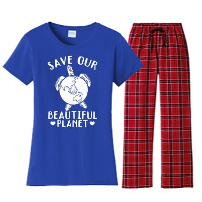 Turtles Save Our Beautiful Planet Cool Gift Environt Earth Day Gift Women's Flannel Pajama Set