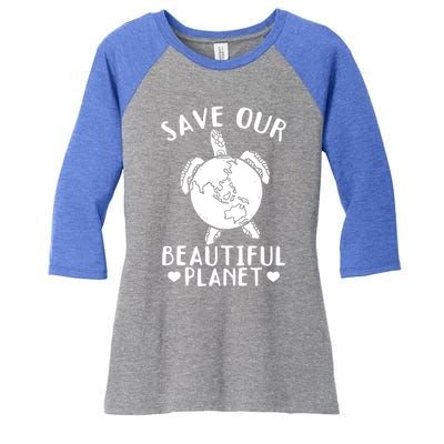 Turtles Save Our Beautiful Planet Cool Gift Environt Earth Day Gift Women's Tri-Blend 3/4-Sleeve Raglan Shirt