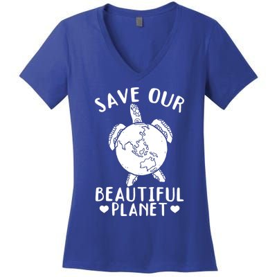 Turtles Save Our Beautiful Planet Cool Gift Environt Earth Day Gift Women's V-Neck T-Shirt