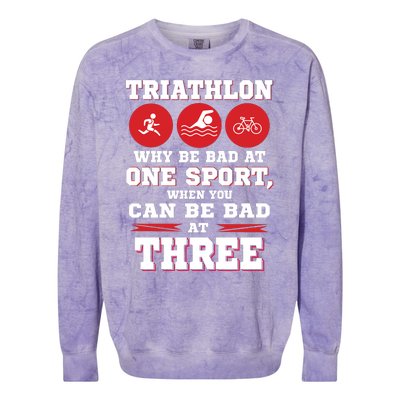 Three Sports One Race The Challenge Of A TriathleteS Life Colorblast Crewneck Sweatshirt