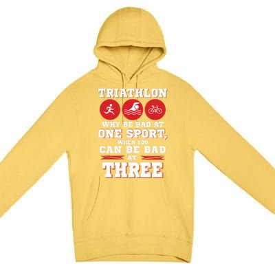 Three Sports One Race The Challenge Of A TriathleteS Life Premium Pullover Hoodie