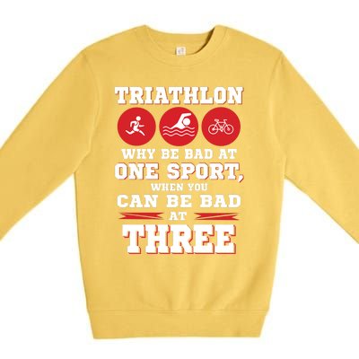 Three Sports One Race The Challenge Of A TriathleteS Life Premium Crewneck Sweatshirt