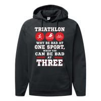 Three Sports One Race The Challenge Of A TriathleteS Life Performance Fleece Hoodie