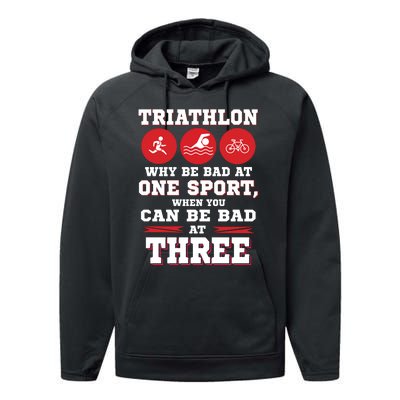 Three Sports One Race The Challenge Of A TriathleteS Life Performance Fleece Hoodie