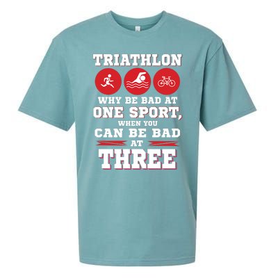 Three Sports One Race The Challenge Of A TriathleteS Life Sueded Cloud Jersey T-Shirt