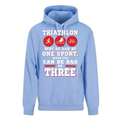 Three Sports One Race The Challenge Of A TriathleteS Life Unisex Surf Hoodie