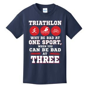 Three Sports One Race The Challenge Of A TriathleteS Life Kids T-Shirt