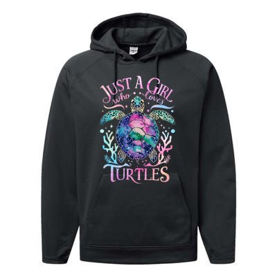 Turtle Sea Ocean Cute Just A Girl Who Loves Turtles Performance Fleece Hoodie