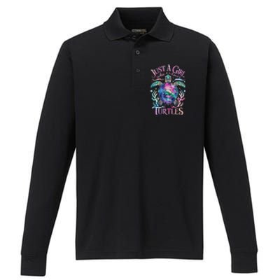 Turtle Sea Ocean Cute Just A Girl Who Loves Turtles Performance Long Sleeve Polo