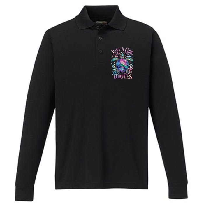 Turtle Sea Ocean Cute Just A Girl Who Loves Turtles Performance Long Sleeve Polo