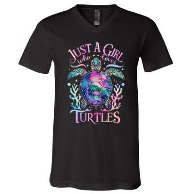 Turtle Sea Ocean Cute Just A Girl Who Loves Turtles V-Neck T-Shirt