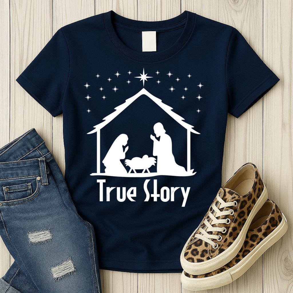 True Story Of Jesus Birth Nativity Christmas Religious Womens T-Shirt