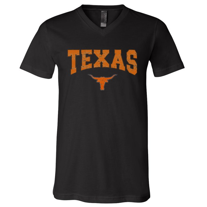 Texas State Of Texas Orange Text V-Neck T-Shirt