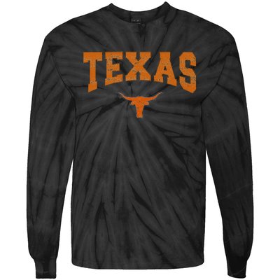 Texas State Of Texas Orange Text Tie-Dye Long Sleeve Shirt