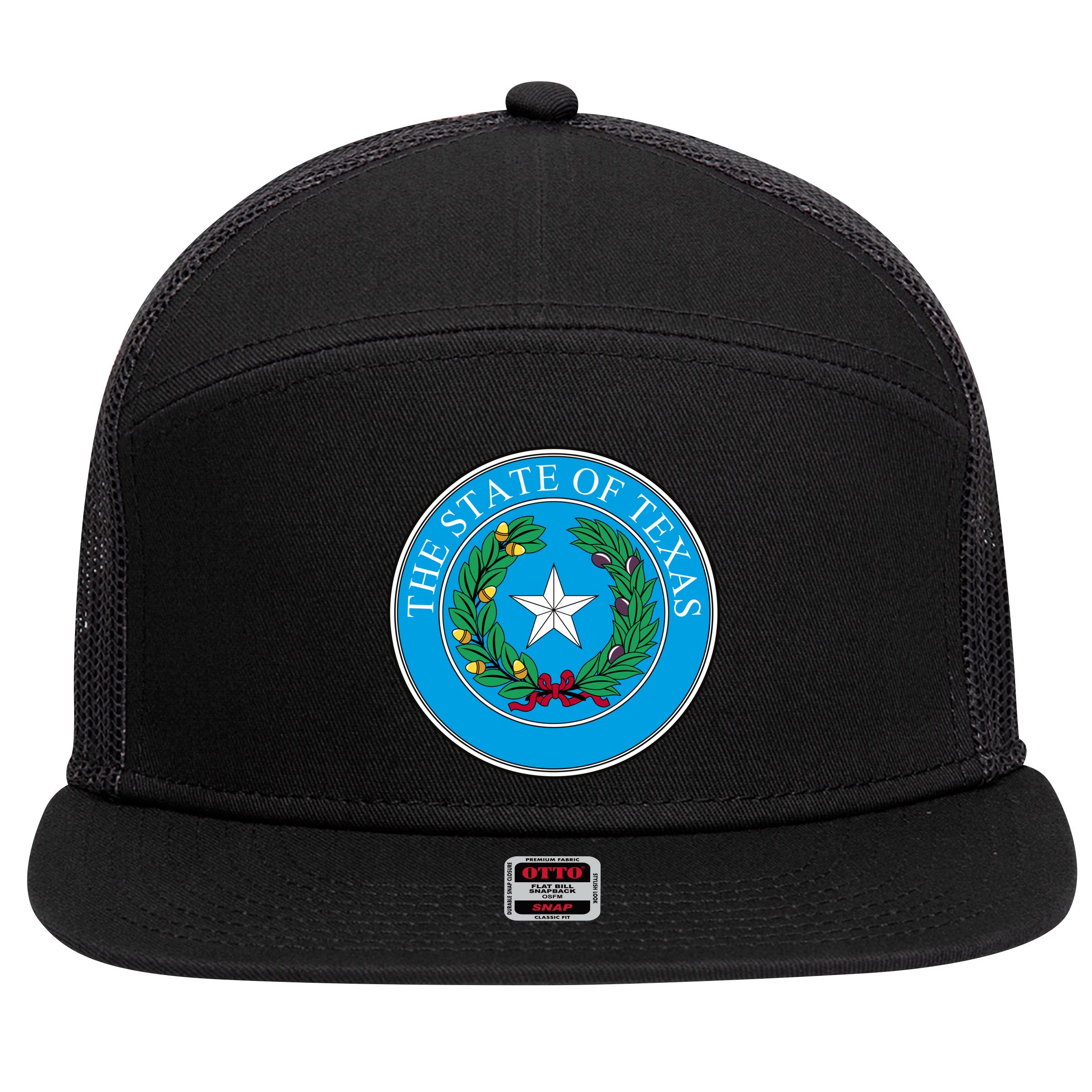 The State Of Texas Seal 7 Panel Mesh Trucker Snapback Hat