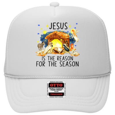 True Story of Jesus Birth Christmas Nativity Catholic Xmas  High Crown Mesh Back Trucker Hat