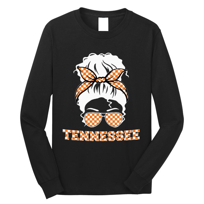 Tennessee State Orange Usa Messy Bun Hair Pride Long Sleeve Shirt