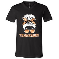 Tennessee State Orange Usa Messy Bun Hair Pride V-Neck T-Shirt