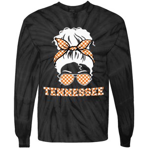 Tennessee State Orange Usa Messy Bun Hair Pride Tie-Dye Long Sleeve Shirt