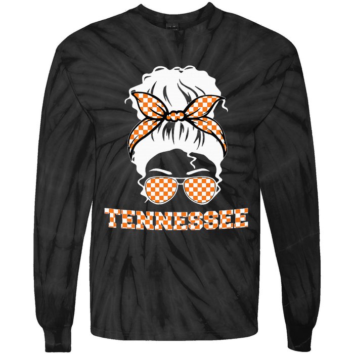 Tennessee State Orange Usa Messy Bun Hair Pride Tie-Dye Long Sleeve Shirt