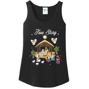 True Story Of Jesus Birth Christmas Nativity Catholic Ladies Essential Tank