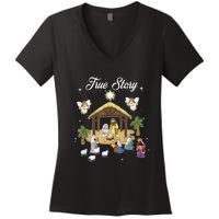 True Story Of Jesus Birth Christmas Nativity Catholic Women's V-Neck T-Shirt