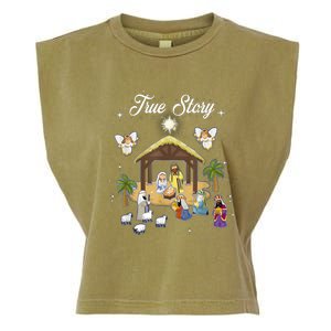 True Story Of Jesus Birth Christmas Nativity Catholic Garment-Dyed Women's Muscle Tee