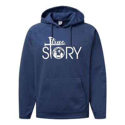 True Story Of Jesus Birth Christmas Nativity Christmas Funny Gift Meaningful Gif Performance Fleece Hoodie