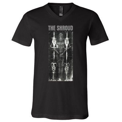 The Shroud of Turin Burial Cloth of Jesus Potentially V-Neck T-Shirt