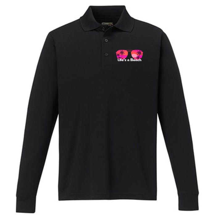 Tropical Sunset Paradise Performance Long Sleeve Polo